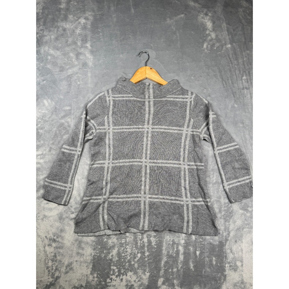Belldini Sweater Women Medium Gray Windowpane Plaid Knitted 3/4 Sleeve High Neck